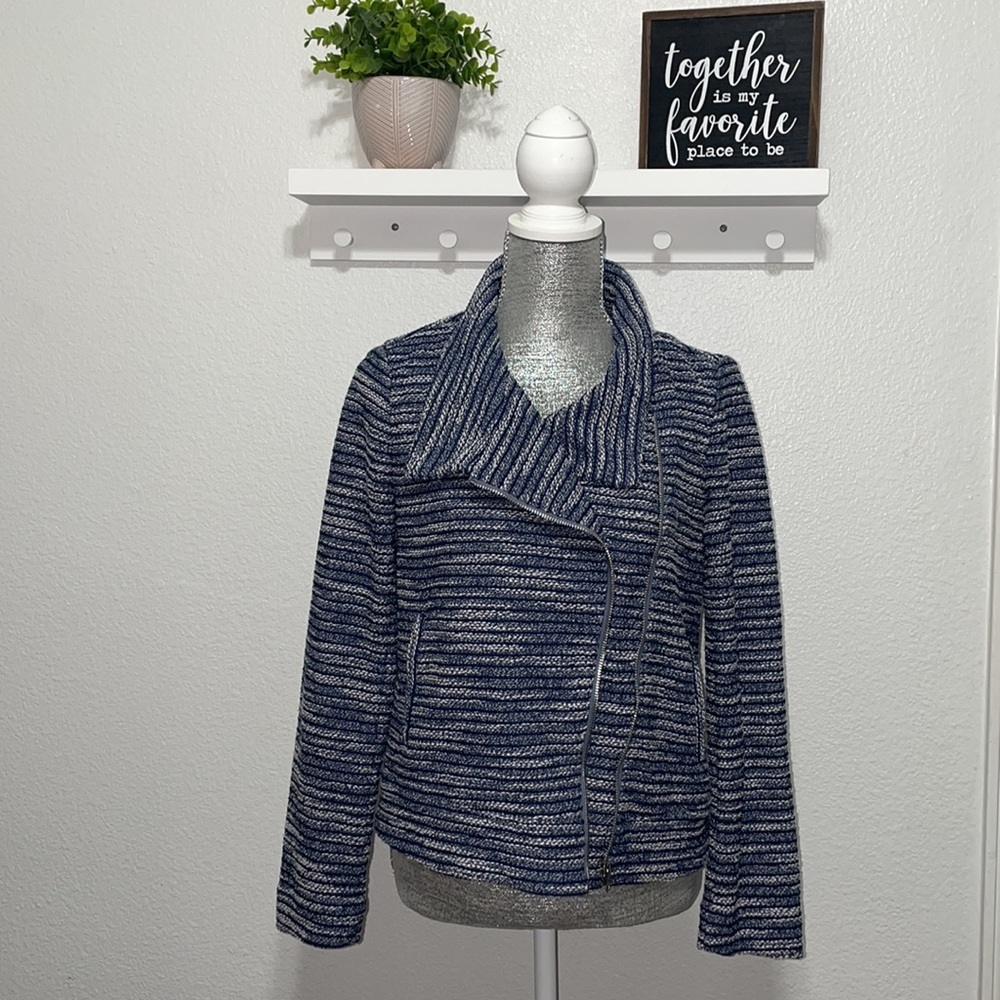 Loft moto blue cream‎ white jacket tweed small